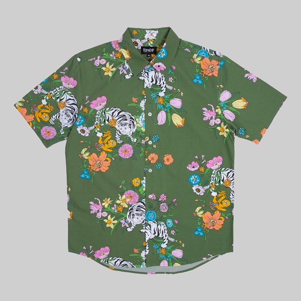 RIP N DIP BLOOMING NERM SS BUTTON UP SHIRT OLIVE 